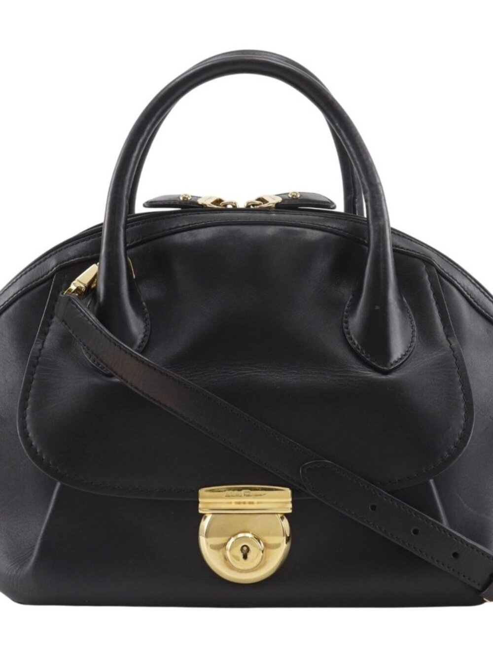 Salvatore Ferragamo Fiamma Handbag GF-21E770 2WAYShoulder black Calfskin Women